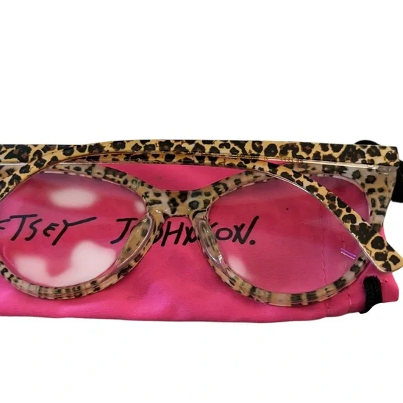 Betsey Johnson Leopard Cat Eye Glasses Clear 0.0 Lense Plastic Frame Black Tan - Picture 2 of 3